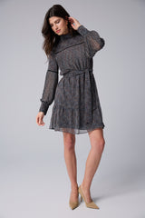 Chiffon pleated knee dress pleated sleeves