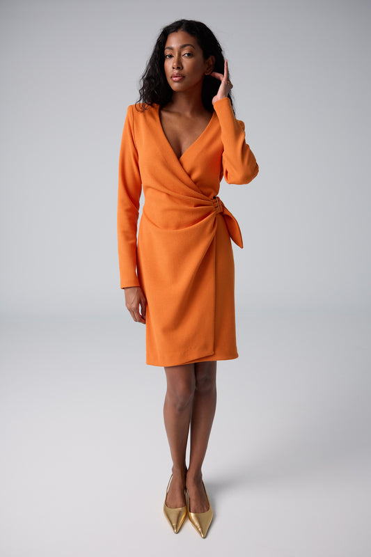 Faux wrap dress with front  buckle