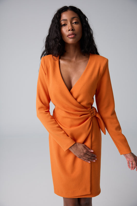 Faux wrap dress with front  buckle