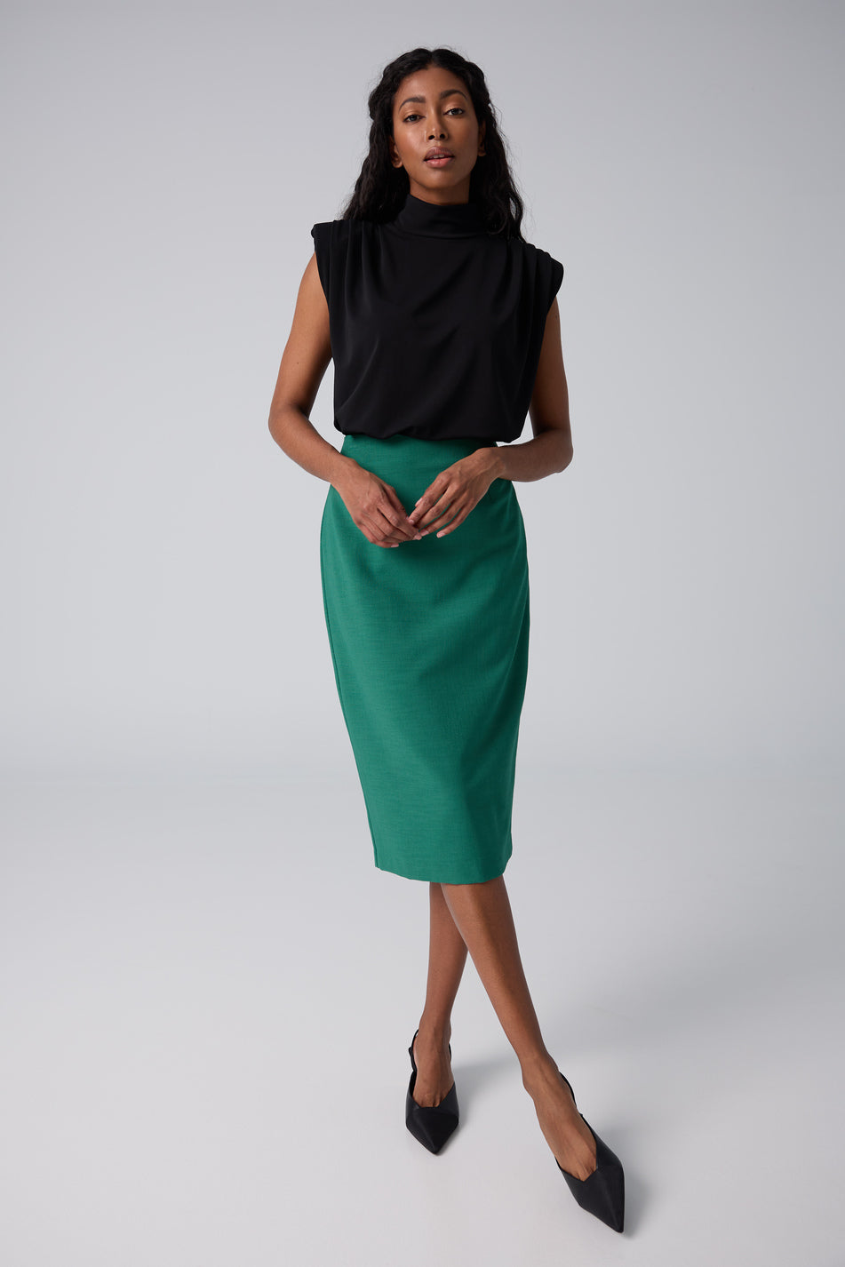 New Women’s Azoe Solid Black Above Knee Skort Faux Wrap Dressy Skirt Size  Large