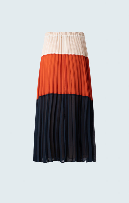 Sunburst pleated color block midi skirt