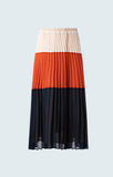 Sunburst pleated color block midi skirt