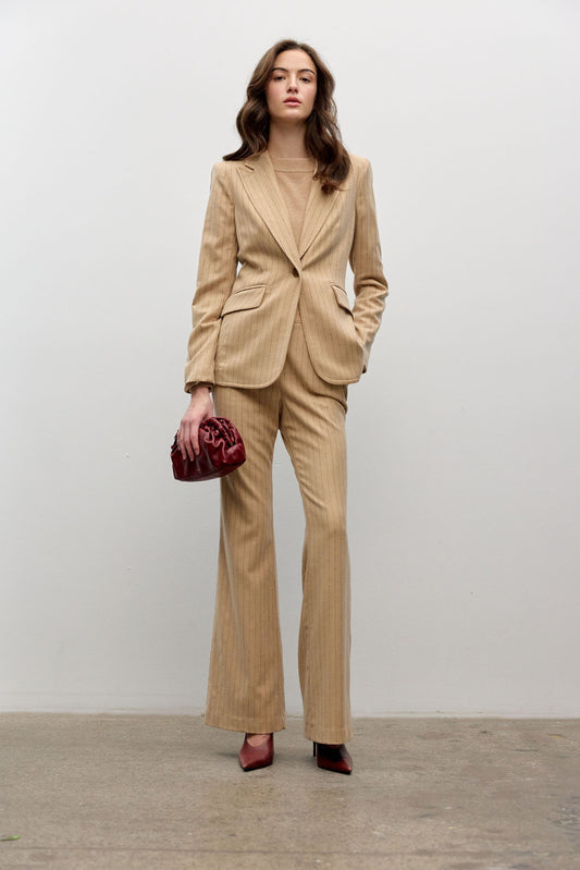 Pinstripe Fitted Blazer with Bell Sleeves