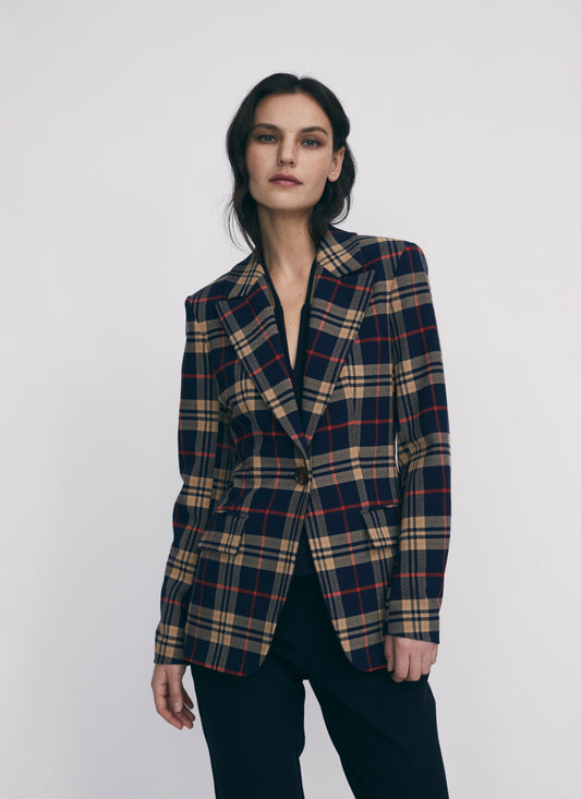 Plaid single button jacket