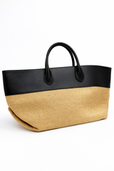 Iris leather & Straw Tote