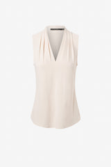 Matte jersey sleeveless pleated v-neck top