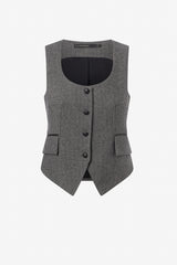 Chevron knit vest with leather detail