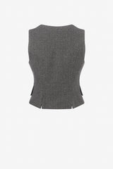 Chevron knit vest with leather detail