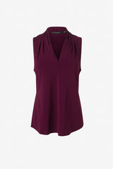 Matte jersey sleeveless pleated v-neck top