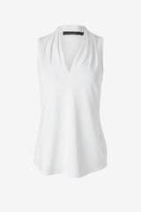 Matte jersey sleeveless pleated v-neck top