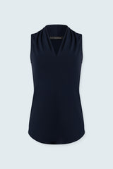 Matte jersey sleeveless pleated v-neck top