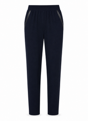 Pantalon étroit à enfiler en jersey mat avec détails en cuir végane