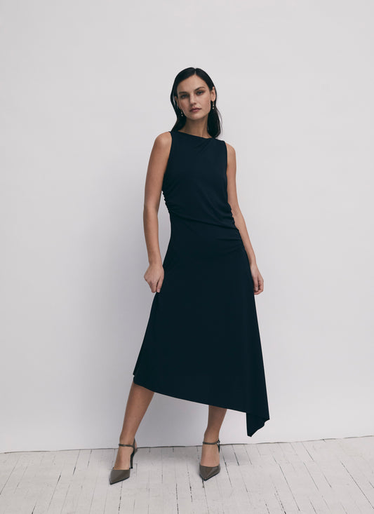 Asymetric gathered midi dress