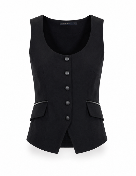 Veste sans manches en jersey mat avec détails en cuir végane
