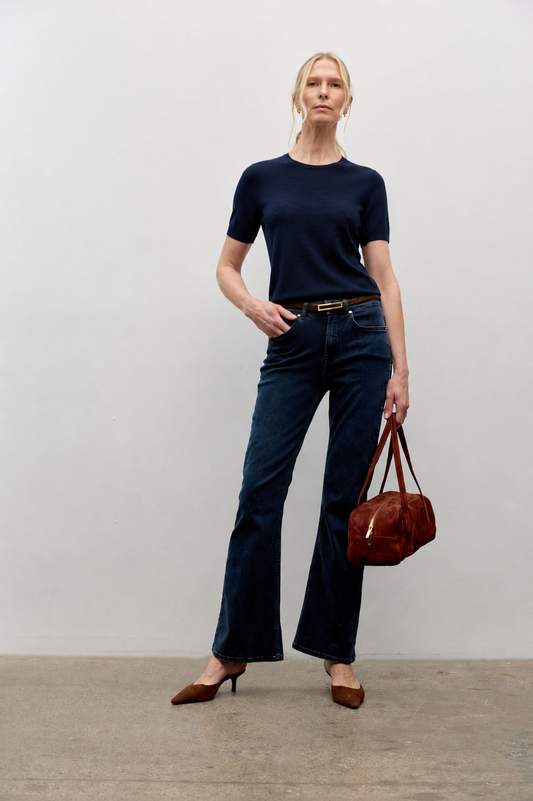 Fine merino blend short sleeve knit