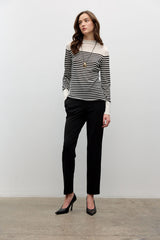 Striped long sleeves mock neck sweater