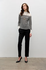 Striped long sleeves mock neck sweater
