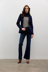 Striped long sleeves mock neck sweater