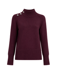 Mock neck long sleeve sweater with shoulder buttons