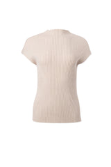 Tricot sans manche à col cheminée avec pointelle et côtes