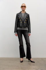 Shiny leather short jacket