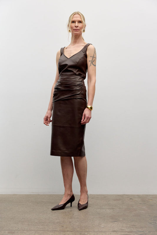 Leather bustier top with rib back