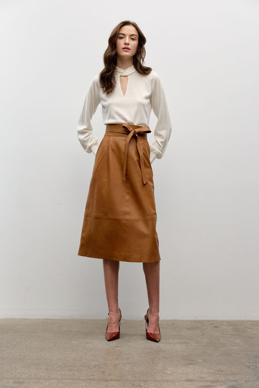 A-line leather midi skirt