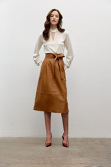 A-line leather midi skirt