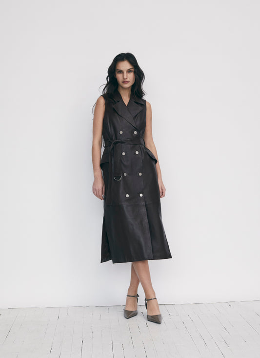 Leather sleeveless dress with belt