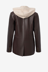 Jacket simple bouton en cuir avec capuchon