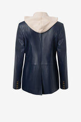 Jacket simple bouton en cuir avec capuchon