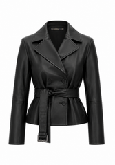 Belted leather jacket