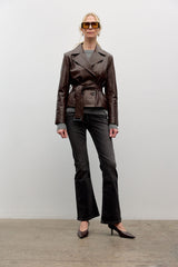 Belted leather jacket