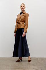 Belted leather jacket