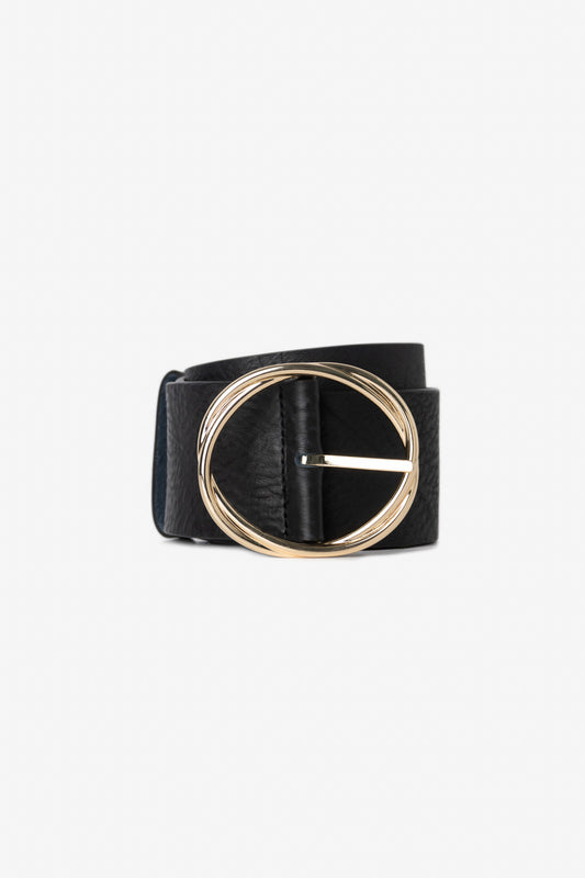 Large ceinture en cuir véritable, avec boucle tournante