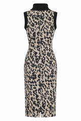 Robe en jacquard léopard avec col en tricot