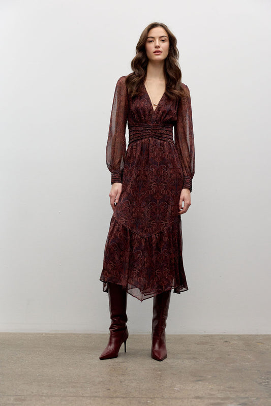 Printed Chiffon Long-Sleeve Dress