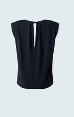 Sleeveless crewneck with shoulder pads and pleated details