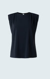 Sleeveless crewneck with shoulder pads and pleated details