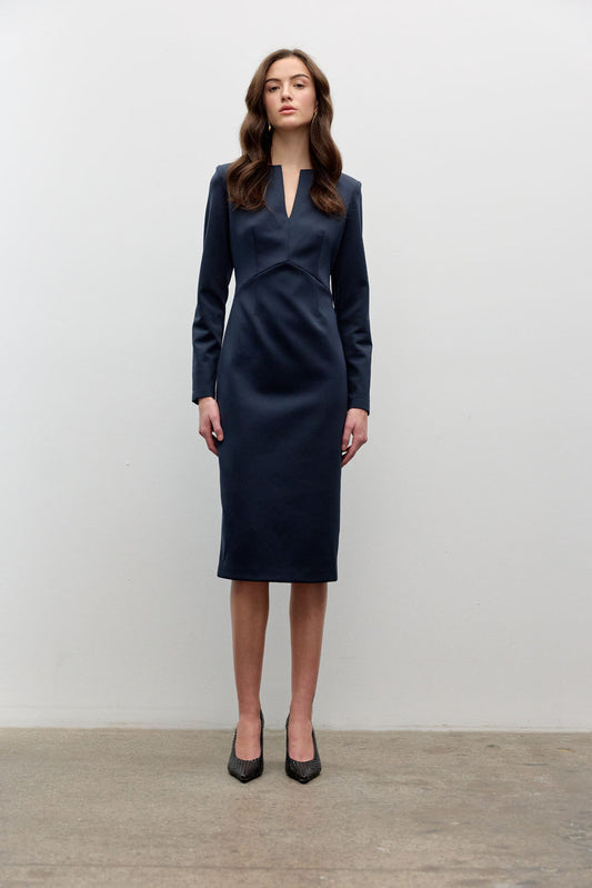 Scuba Long-Sleeve Fitted Dress