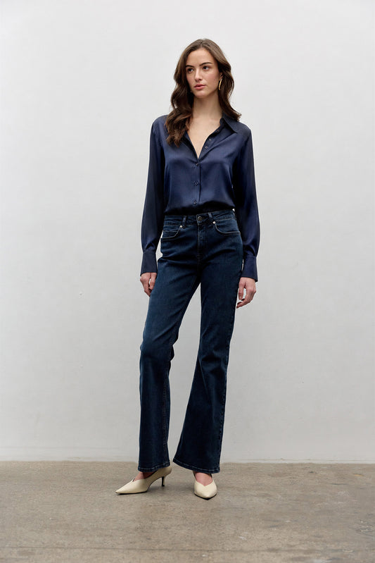 Button down classic stretch silk blouse