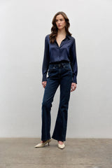 Button down classic stretch silk blouse