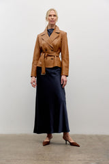 Belted leather jacket