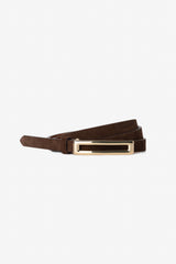 Skinny Genuine Suede belt with Gold rectangluar buckle