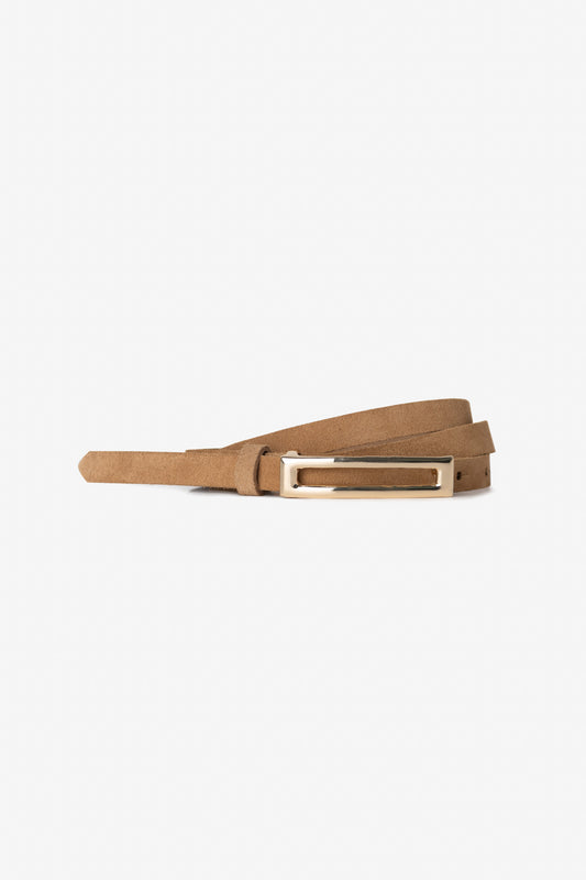 Ceinture fine en suède véritable avec boucle rectangulaire dorée