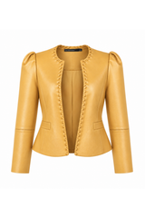 Veste en cuir d'agneau à manches bouffantes