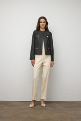 Jacket cuir perforé manche longue