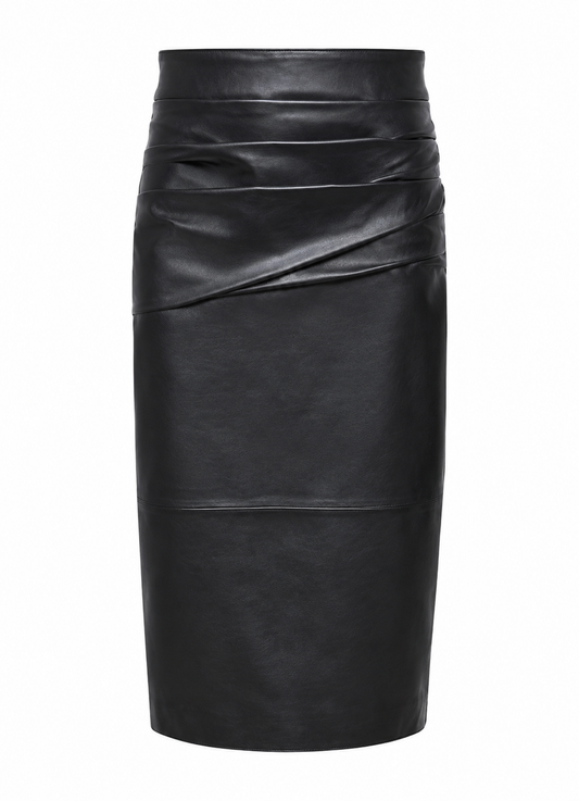 Draped leather skirt