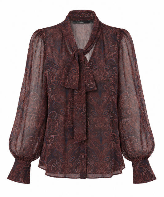 Blouse en chiffon imprimé à col noué