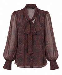 Printed Chiffon Tie-Neck Blouse